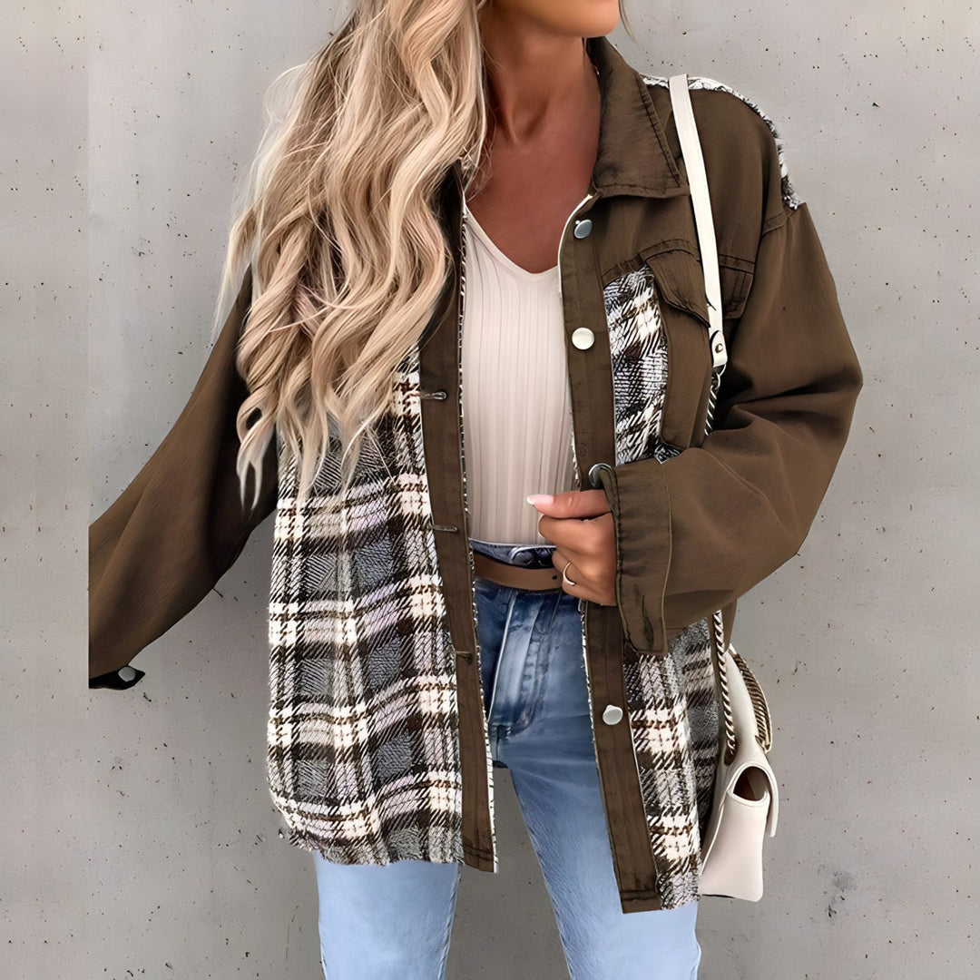 Levoire | Veste À Carreaux Tendance En Grande Taille Pour Femmes Braun