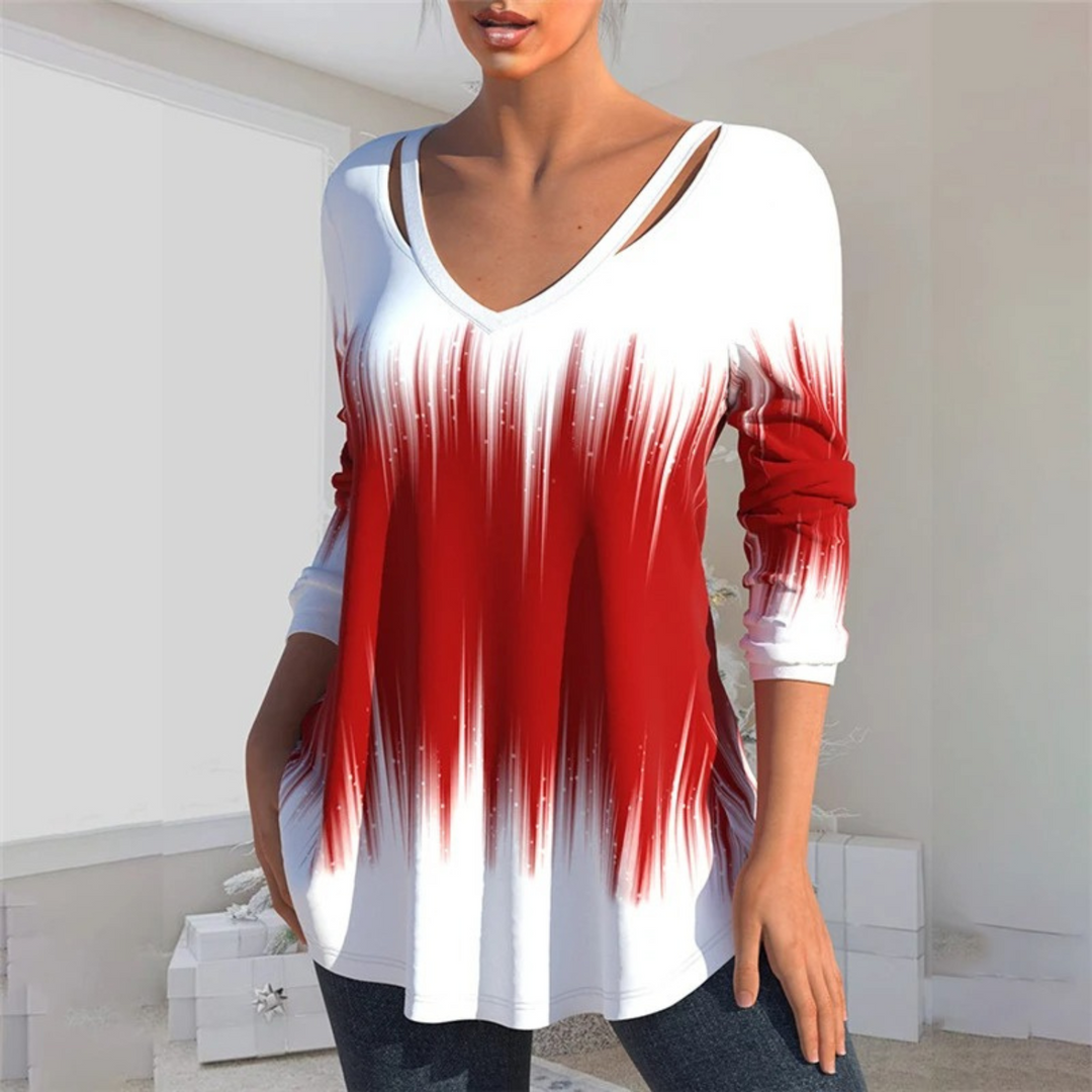 Levoire | Imprimé Creux Chemise Rouge Femme À Manches Longues Rouge-blanc