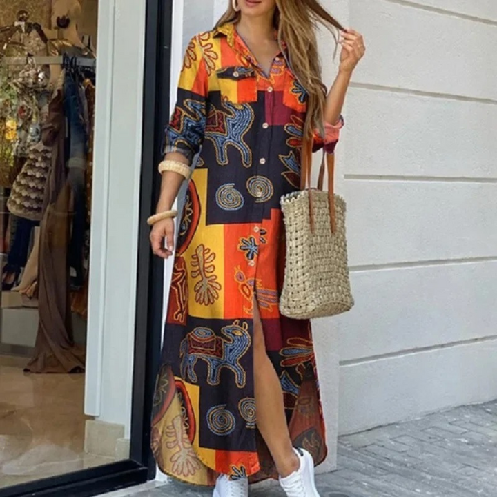 Levoire | Robe Chemise Longue À Carreaux Avec Patte De Boutonnage Pour Femmes Jaune-Noir