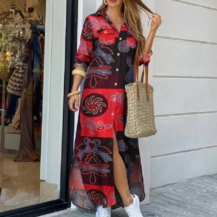 Levoire | Robe Blouse Avec Motif Floral Et Col Portefeuille Rouge-noir