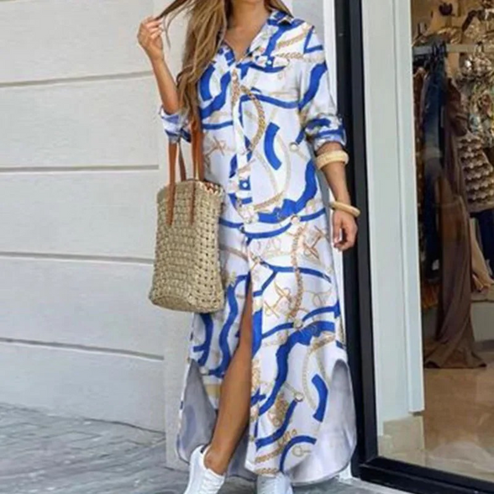 Levoire | Robe Chemise Longue À Carreaux Avec Patte De Boutonnage Pour Femmes Blanc-Bleu