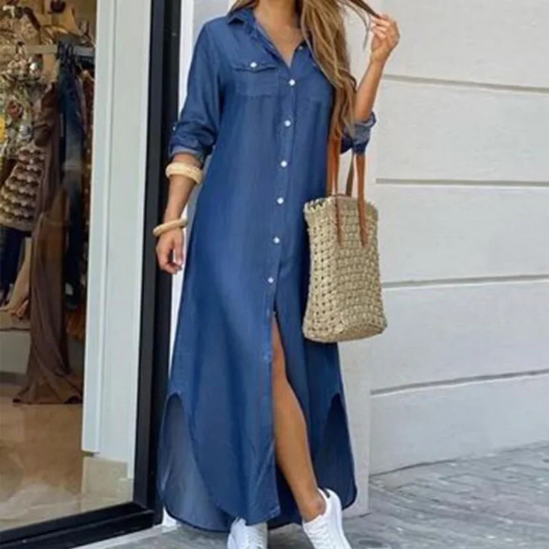 Levoire | Robe Blouse Avec Motif Floral Et Col Portefeuille Bleu