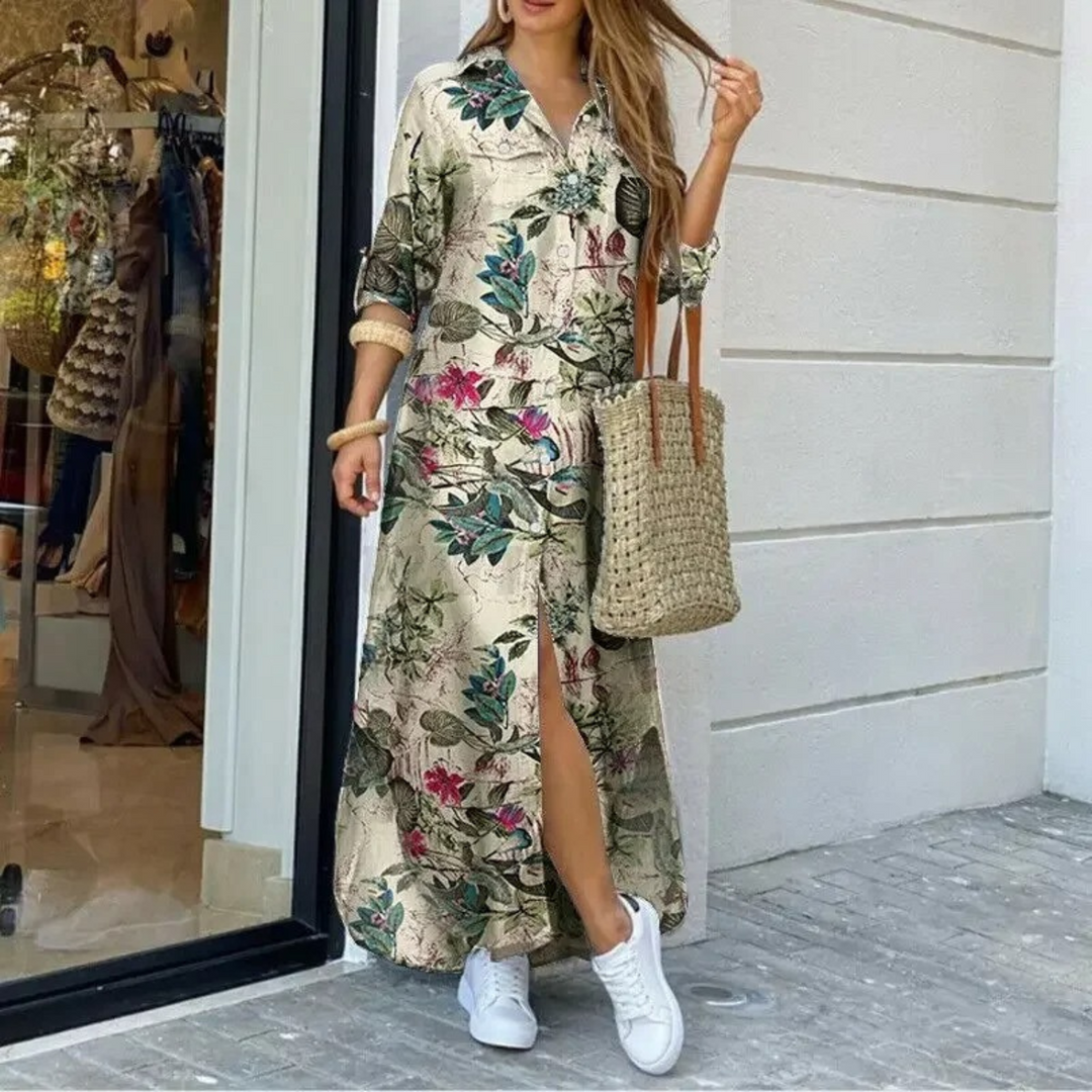Levoire | Robe Blouse Avec Motif Floral Et Col Portefeuille Vert-brun