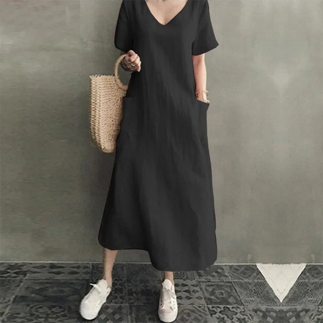 Levoire | Robe En Lin Confortable Avec Décolleté En V Noir