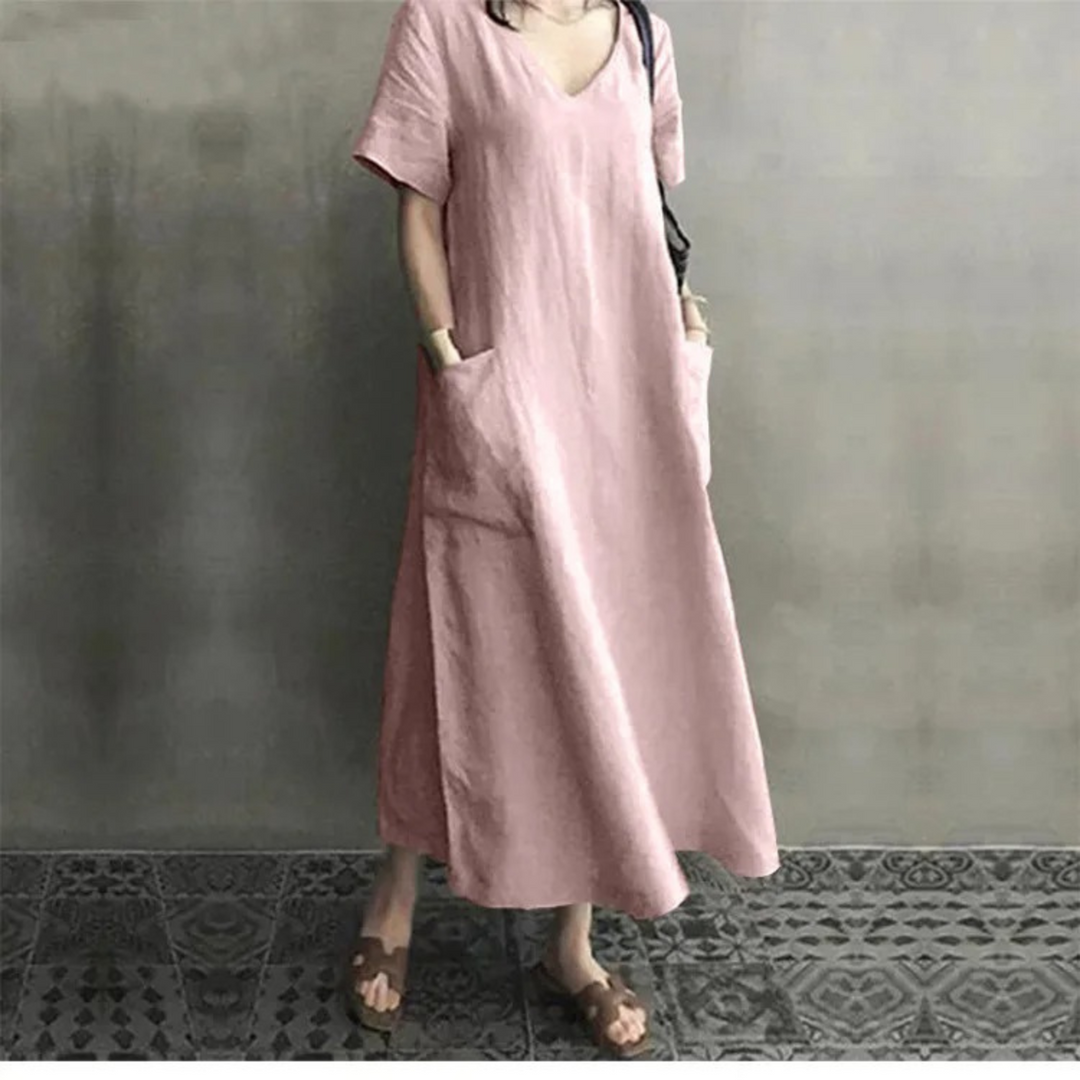 Levoire | Robe En Lin Confortable Avec Décolleté En V Rose clair