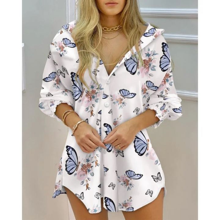 Levoire | Robe Blouse À Col V Doublée Et Coupe-Vent Blanc-bleu