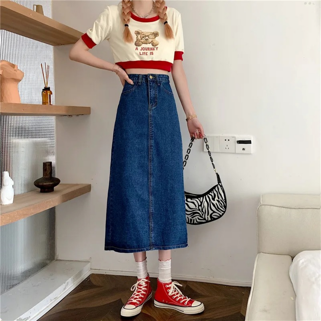 Levoire | Taille Loose Bas Jupe En Jean Longue Bleu