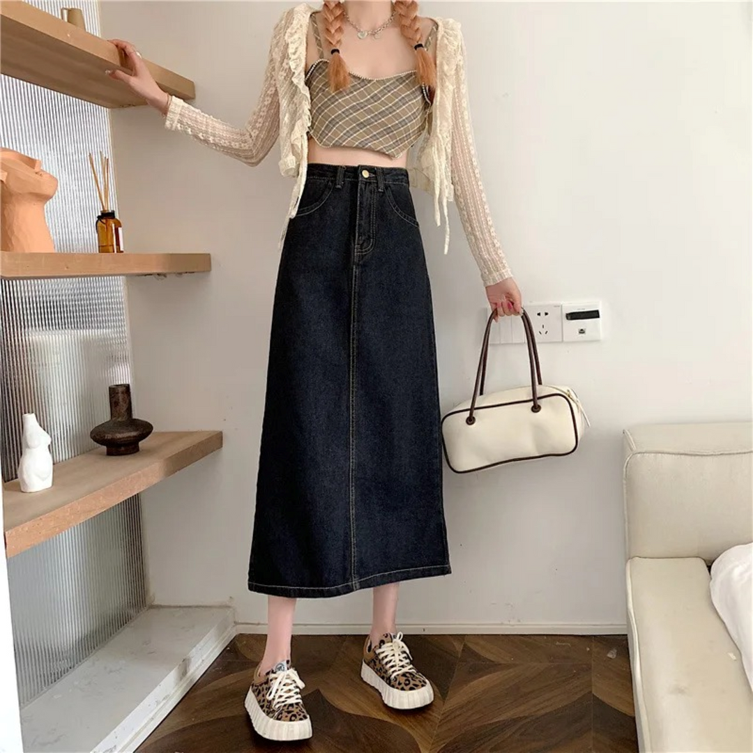 Levoire | Taille Loose Bas Jupe En Jean Longue Noir