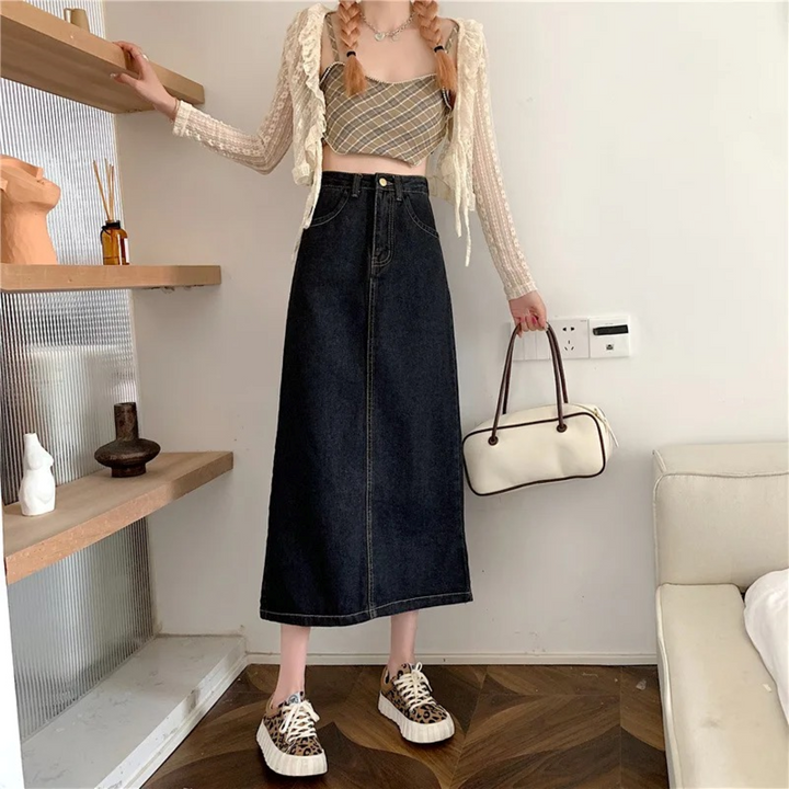 Levoire | Taille Loose Bas Jupe En Jean Longue Noir