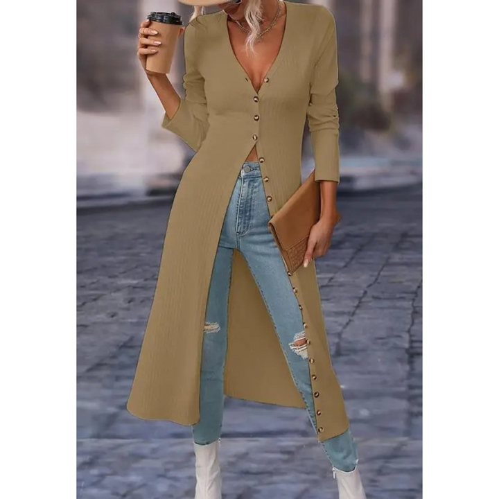 Levoire | Fit V-Décolleté Avec Bouton Long Veste D'Été Braun