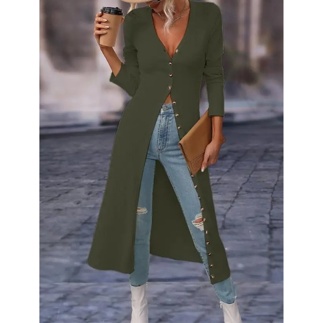 Levoire | Fit V-Décolleté Avec Bouton Long Veste D'Été Vert