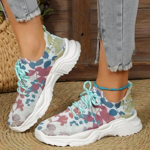 Levoire | Sur Sneakers Fleurs Randonnée Mesh Sneakers Chaussures Femmes Rouge foncé
