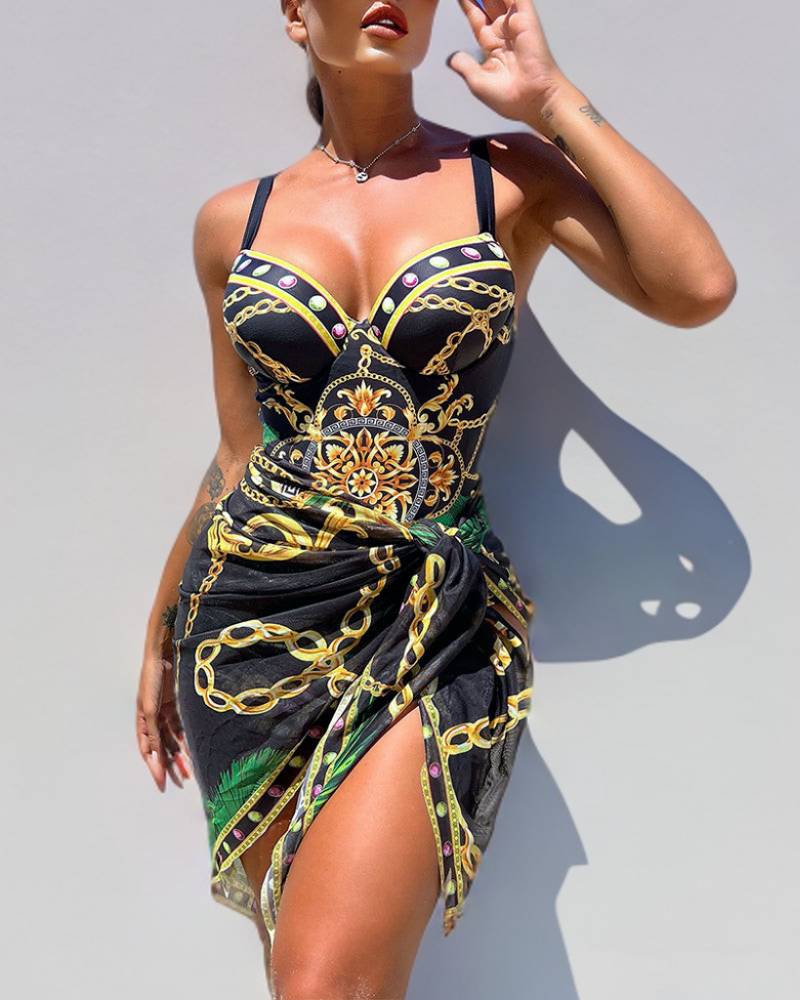 Levoire | Maillot De Bain Une Pièce Avec Détails En Chaîne Décoratifs Et Jupe De Plage Noir