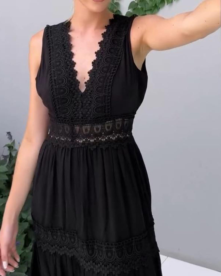 Levoire | Robe Midi Sans Manches En Dentelle Pour Femmes Noir