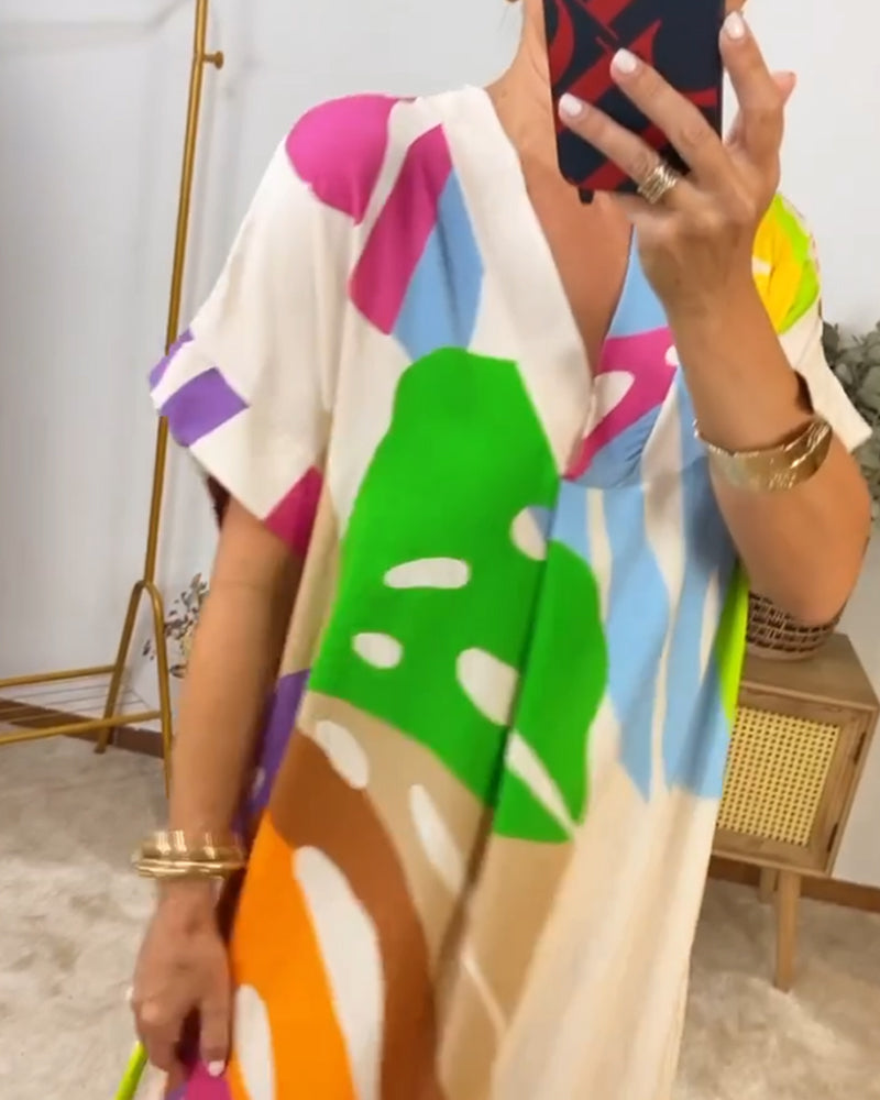 Levoire | Robe Midi Bohème À Col V Avec Un Col Coloré