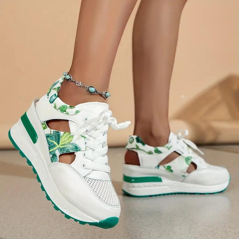 Levoire | Chaussures À Lacets À Talons Compensés Découpés Chaussures D'Été Vert