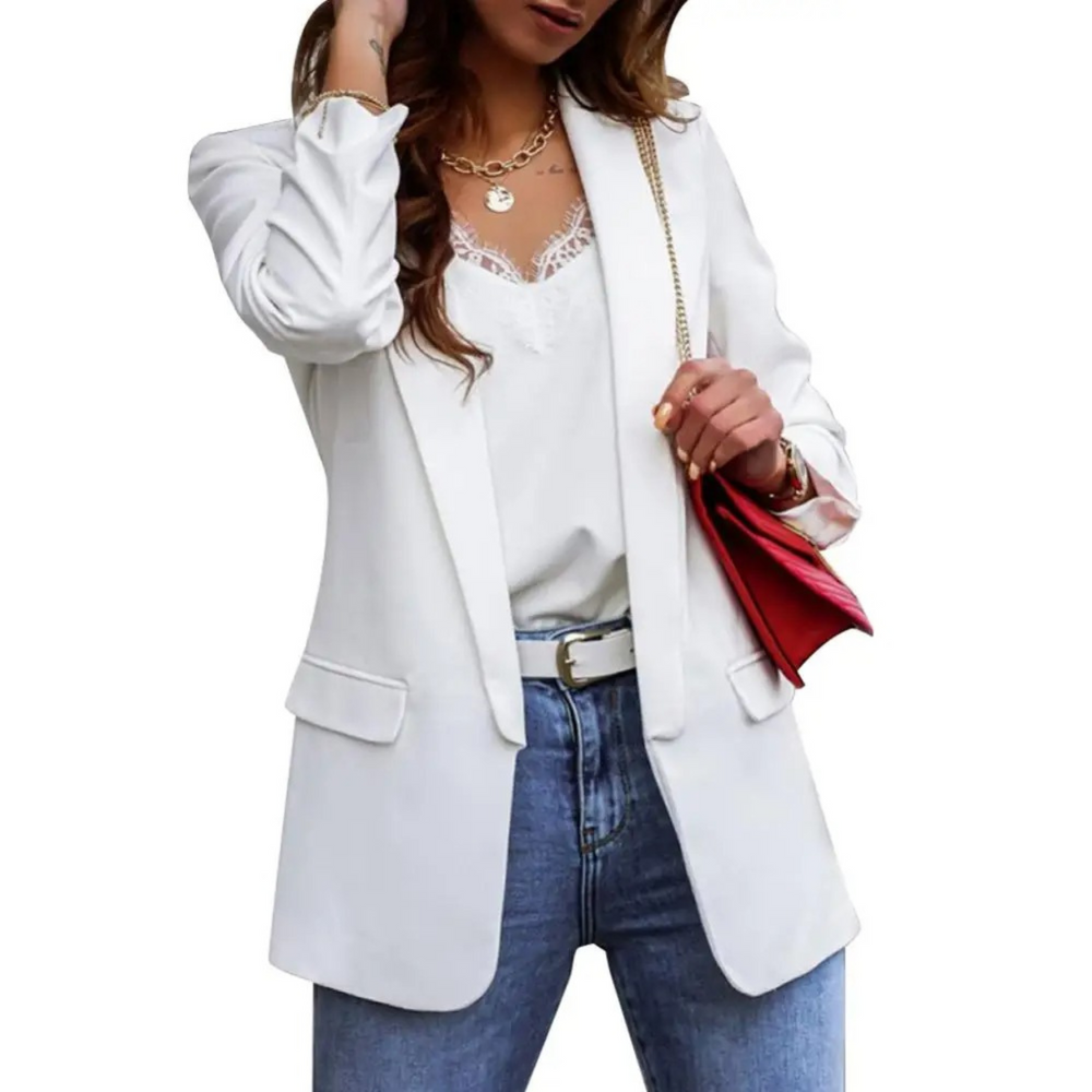 Levoire | Couleur Veste Blazer Femme Élégant Revers Manches Longues Blanc