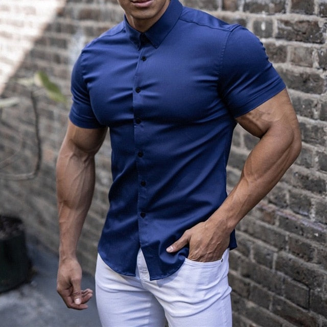 Levoire | Chemise Sport Homme Manches Courtes Bleu