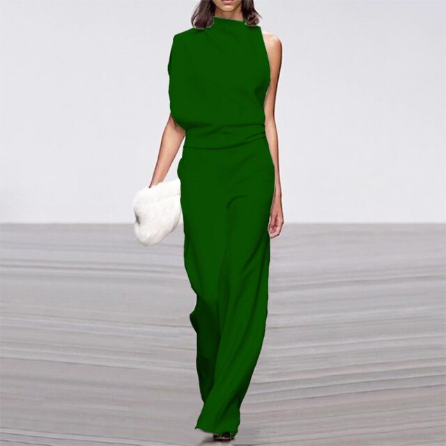 Levoire | Sans Manches Pantalons Larges Élégant Combinaison Mode Femme Vert