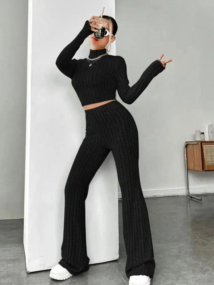 Levoire | Ensemble En Tricot En Deux Pièces De Luxe Pour Femmes Noir