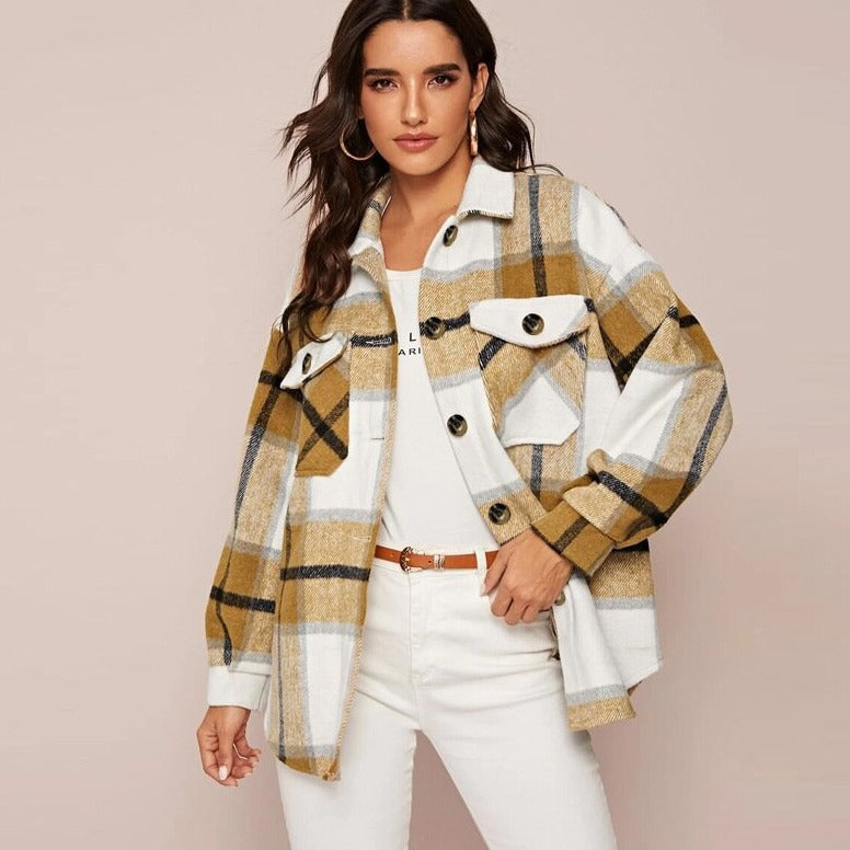 Levoire | Manteau À Carreaux Avec Poches Khaki