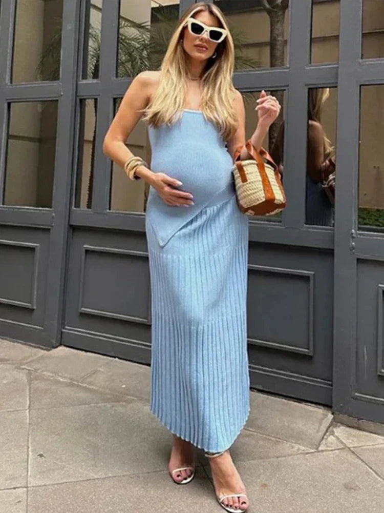 Levoire | Top Sans Bretelles Extensible & Jupe Pleine Taille Haute Bleu