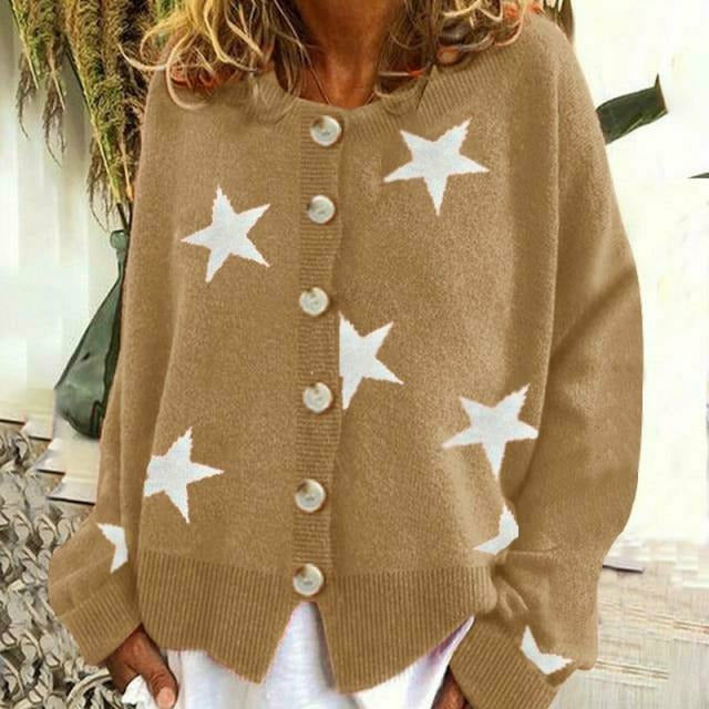 Levoire | Tricot Veste Tricot Avec Détails Étoiles Pour Femmes Khaki