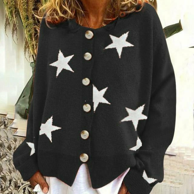 Levoire | Tricot Veste Tricot Avec Détails Étoiles Pour Femmes Noir