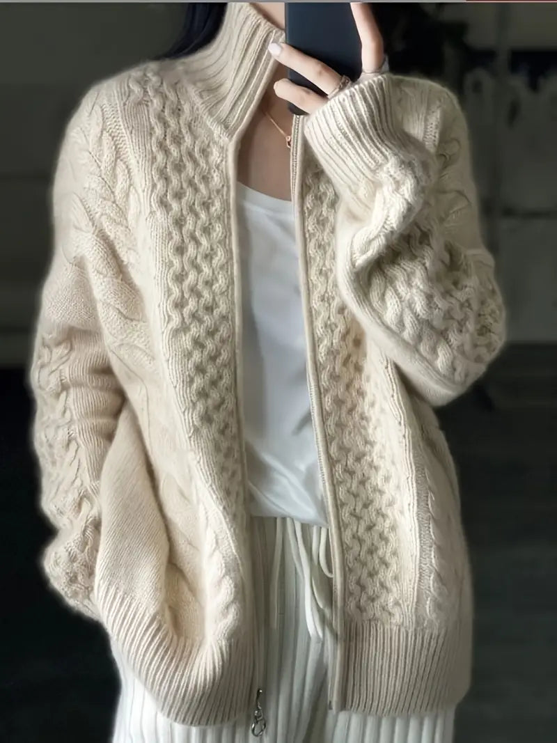 Levoire | Veste À Zip Décontractée En Tricot Pour Femmes Beige