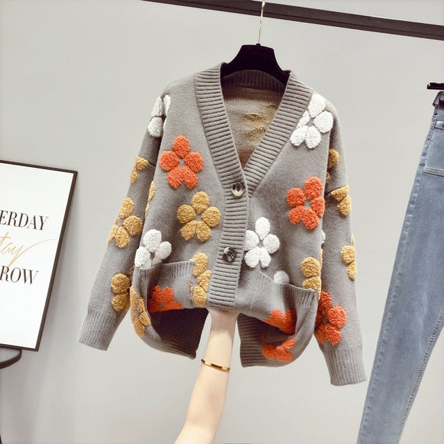 Levoire | Cardigan Fleuri Pour Femme - Chaud Gris Taille unique
