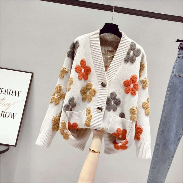 Levoire | Cardigan Fleuri Pour Femme - Chaud Beige Taille unique