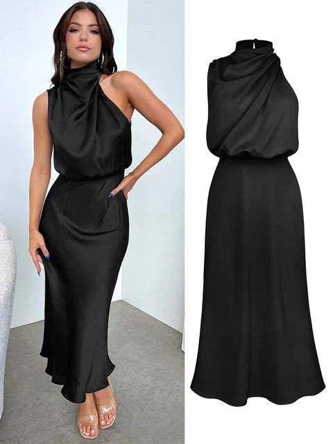 Levoire | Robe Maxi Satin Élégante Noir
