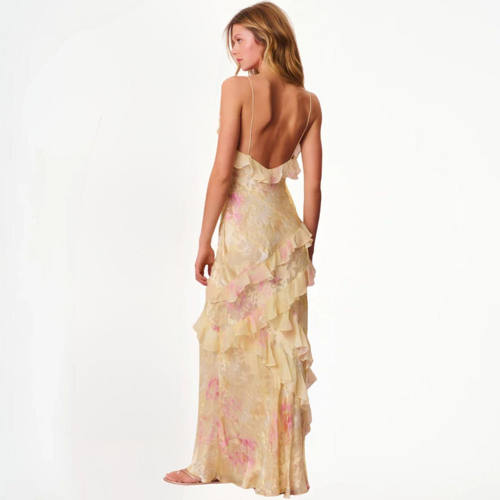 Levoire | Robe À Fleurs Pour Femmes Avec Volants Et Décolleté En V