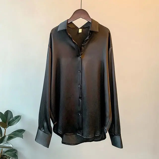 Levoire | Blouse En Satin Décontractée Et Loose Noir