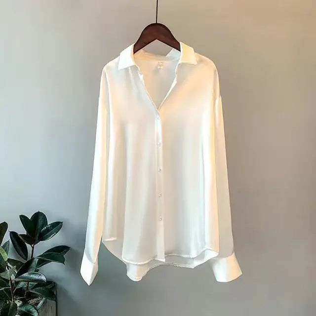 Levoire | Blouse En Satin Décontractée Et Loose Blanc