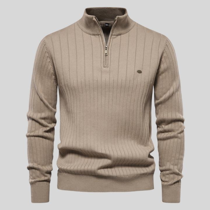 Levoire | Demi-Zip Col Montant Pull En Maille Pull Pour Hommes Khaki