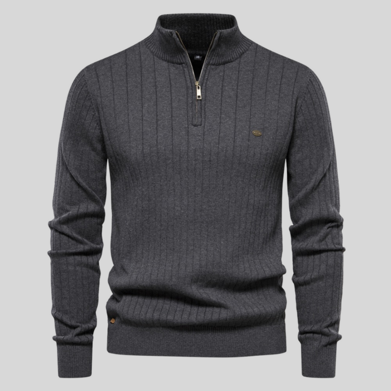 Levoire | Demi-Zip Col Montant Pull En Maille Pull Pour Hommes Gris