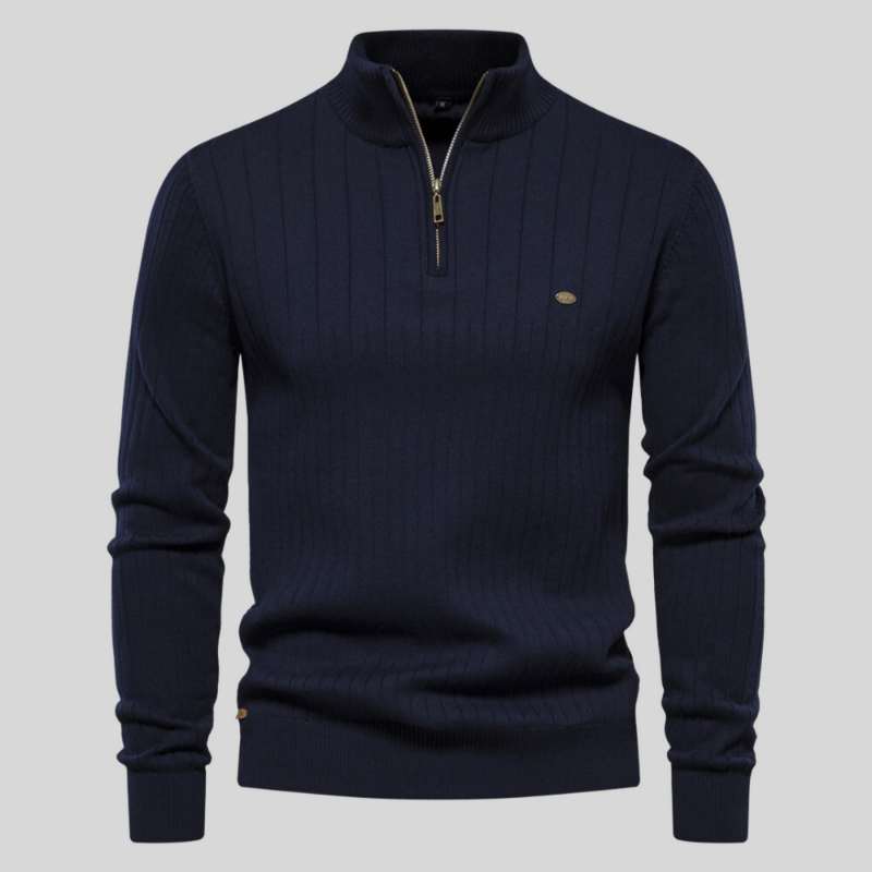 Levoire | Demi-Zip Col Montant Pull En Maille Pull Pour Hommes Bleu