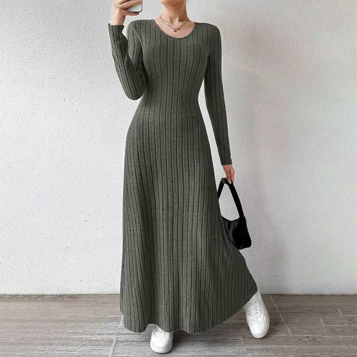 Levoire | Robe Maxi Élégante À Rayures Avec Manches Longues Vert