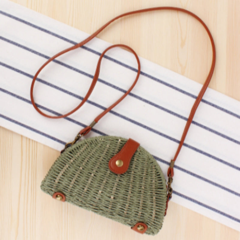 Levoire | Sac En Paille Demi-Ronde Vert Olive