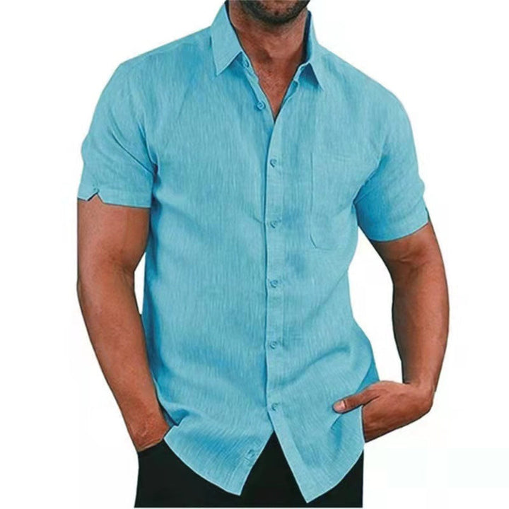 Levoire | Chemises En Lin À Manches Courtes Pour Hommes bleu