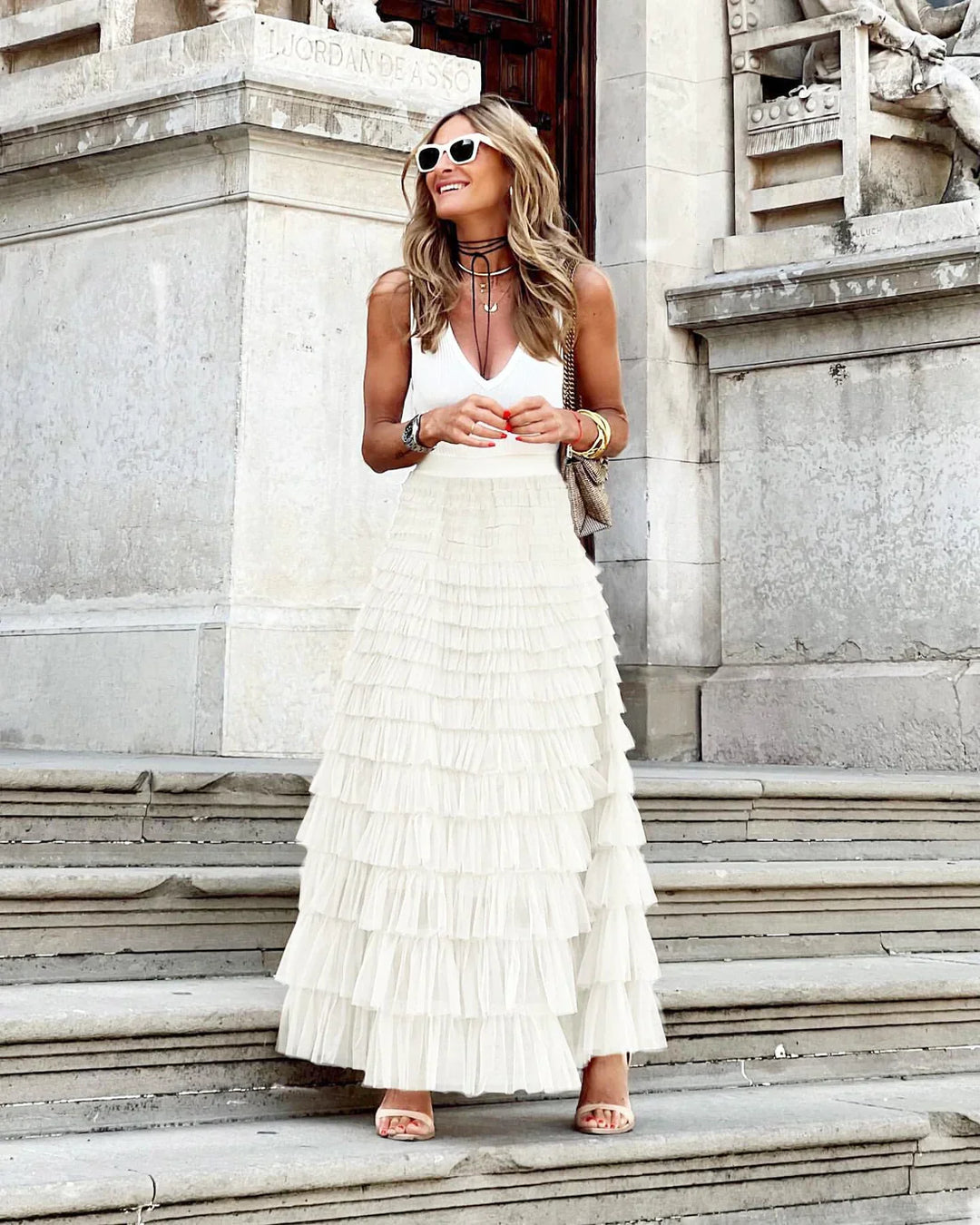 Levoire - Jupe stylée avec taille élastique Blanc