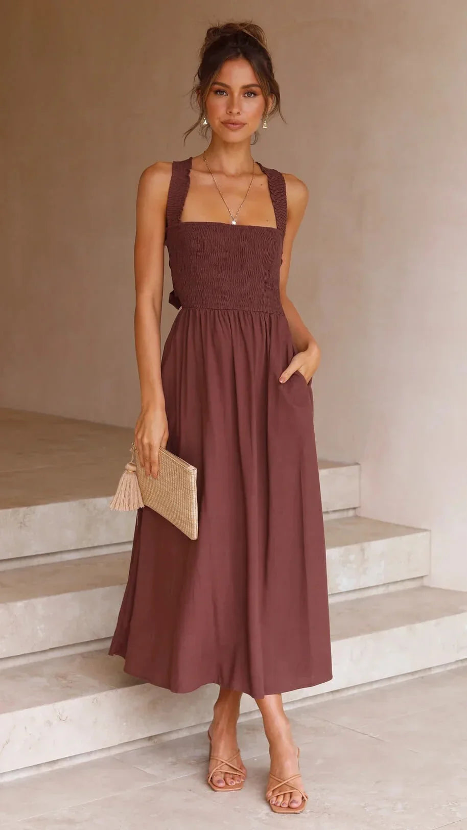 Levoire | Belle Robe Maxi Sans Bretelles Avec Bretelles Braun