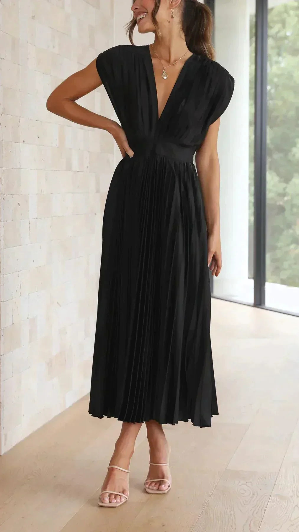 Levoire | Élégant Sexy Robe Plissée Noir
