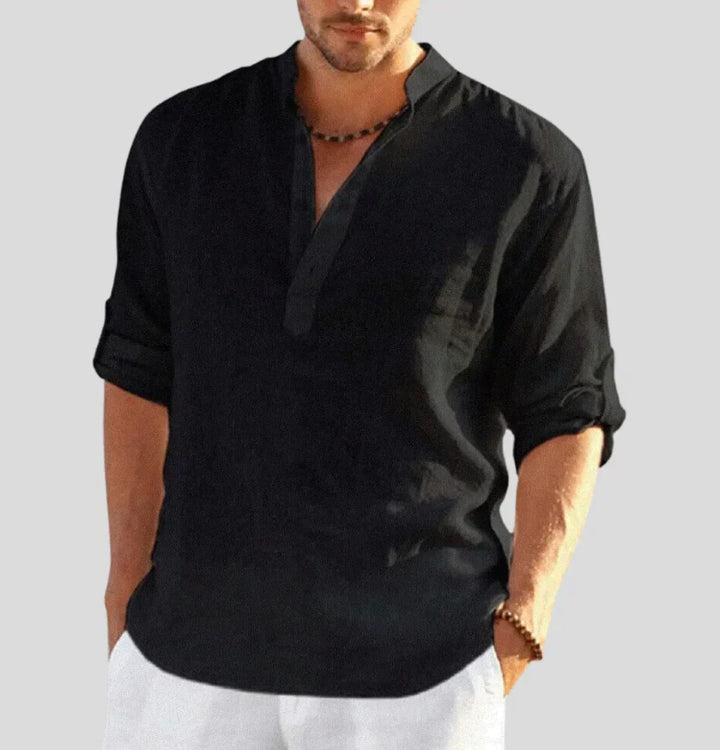 Levoire | Chemise En Lin Elegant Hommes Noir