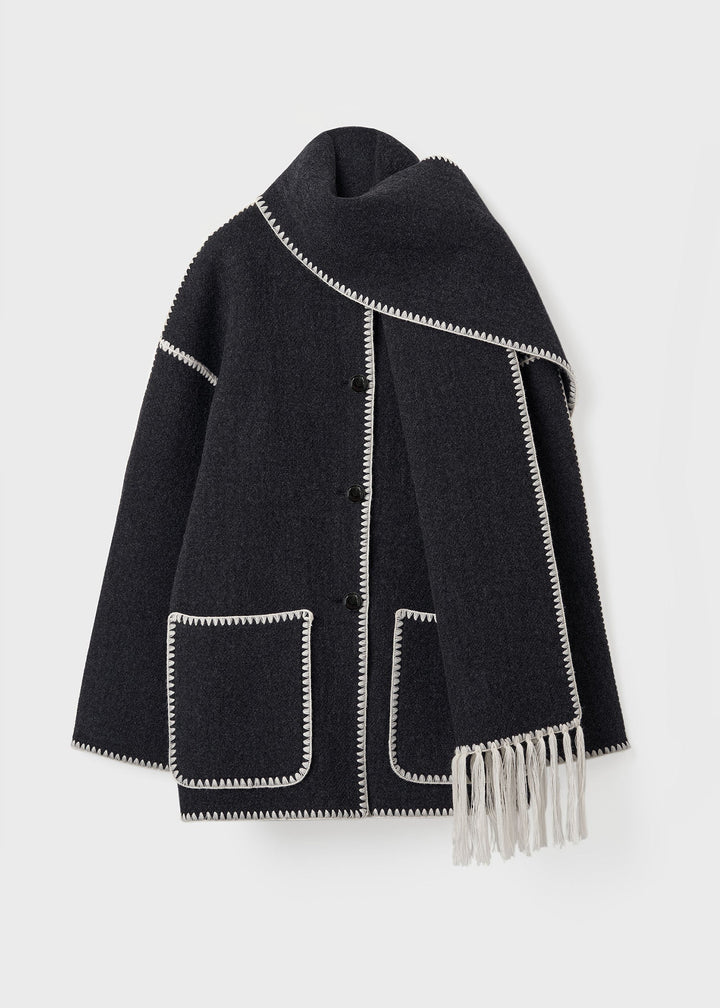 Levoire | Veste Élégante Pour Femmes Avec Franges Mélange Gris Foncé