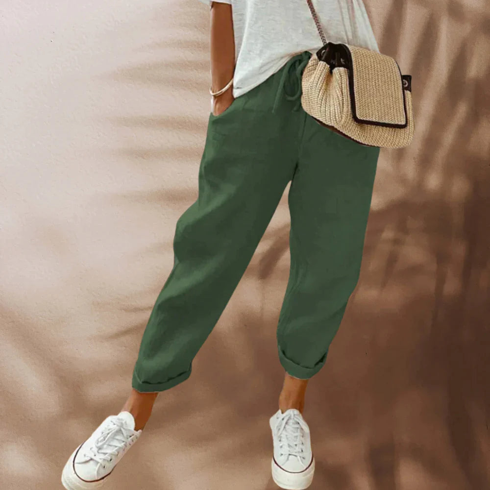 Levoire | Un Pantalon En Lin Élégant Vert