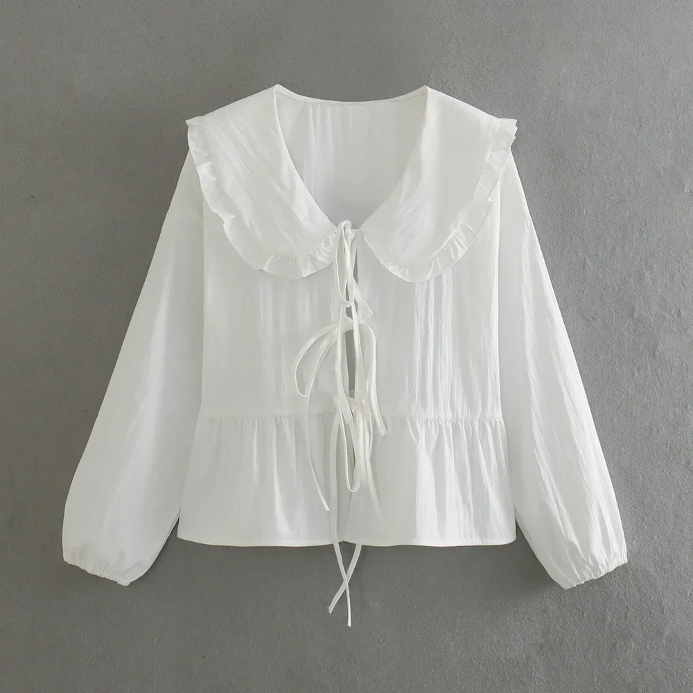 Levoire | Chic blouse en dentelle mignonne avec lacets