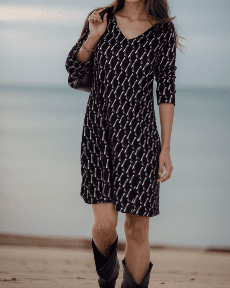 Levoire | Robe Élégante À Col En V Avec Impression De Diamant Noir