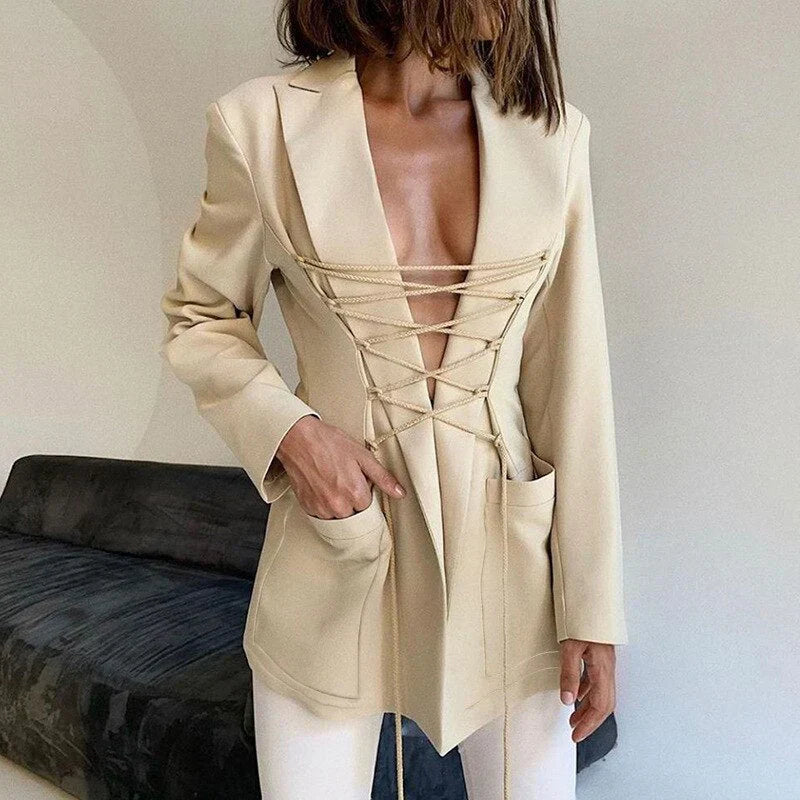 Levoire | Blazer À Lacets Poches De Bras Manteau Mince Abricot